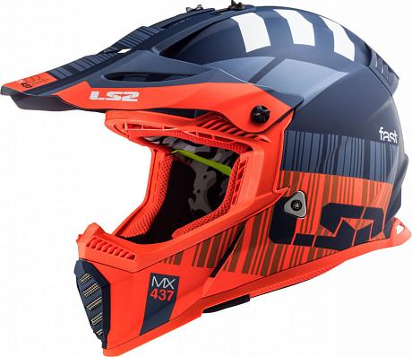 Кроссовый шлем LS2 MX437 Fast Evo XCode оранжевый/голубой M